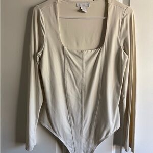 House of Harlow 1960 Off-White Cream Sexy Square Neck Bodysuit